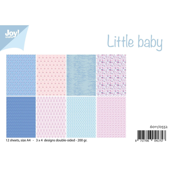 Motivkarton doppelseitig, Little Baby, 12 Blatt, 4 Designs, 200g/m²