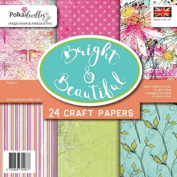 Polkadoodles Paper Pad 6" x 6", Bright & Beautiful, 24 Blatt