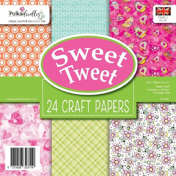 Polkadoodles Paper Pad 6" x 6", Sweet Tweet, 24 Blatt