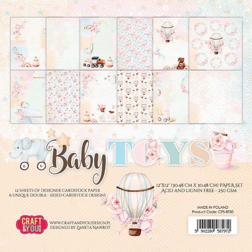 Motivkarton "Baby Toys" Paper Set, 30,5 x 30,5cm, 12 Blatt