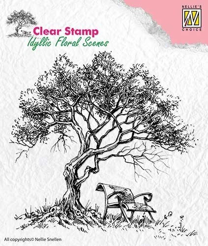 Clear Stamp Idyllic Floral Scenes Tree With Bench