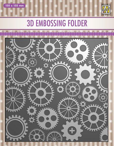 3D Embossing Folder/ Prägeschablone Zahnräder 15,3x15,3cm