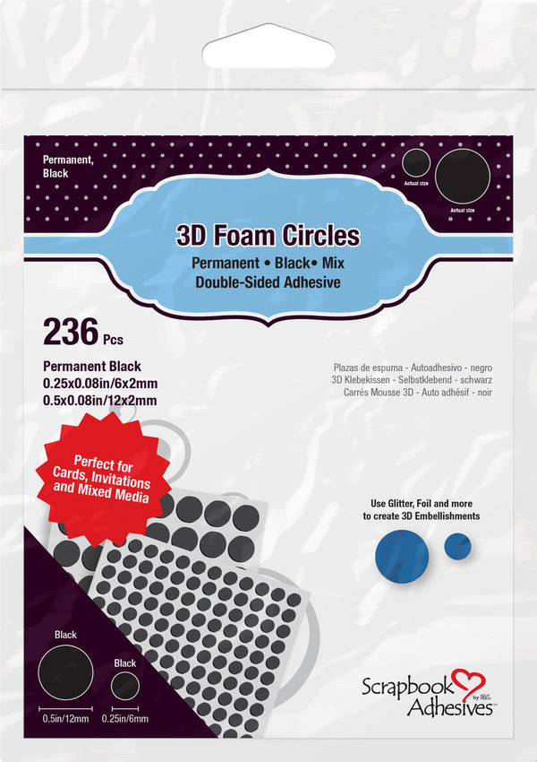 3D Klebekissen/Foam Dots, rund, Mix, schwarz, 236 Stück - 2mm