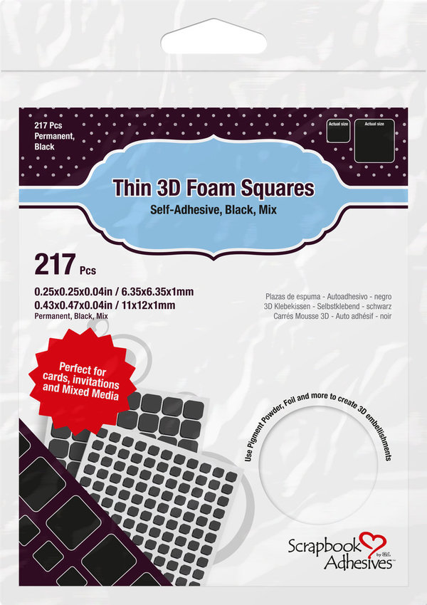 3D Klebekissen/Foam Squares, quadratisch, Mix, schwarz, 217 Stück - 1mm