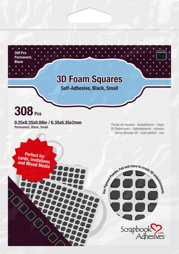 3D Klebekissen/Foam Squares, quadratisch, schwarz, 308 Stück - 2mm