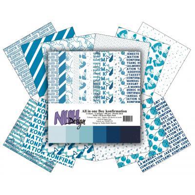 NHH Designs Paper Pad Motivpapier All In One Boy Konfirmation, 30,5x30,5cm, 12 Blatt