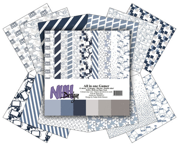 NHH Designs Paper Pad Motivpapier All In One Gamer, 30,5x30,5cm, 12 Blatt