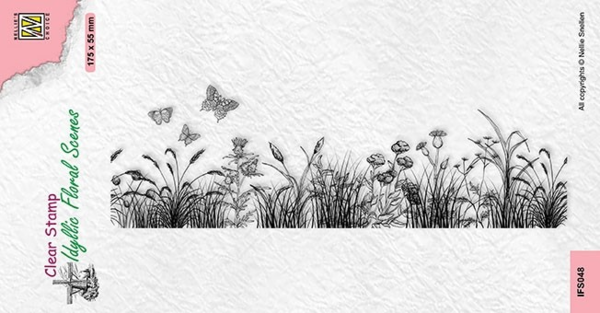Clear Stamp Idyllic Floral Scenes Slimline Meadow With Butterflies