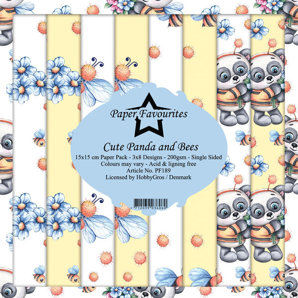 Motivpapier, Cute Panda and Bees, 24 Blatt, 15,2x15,2cm
