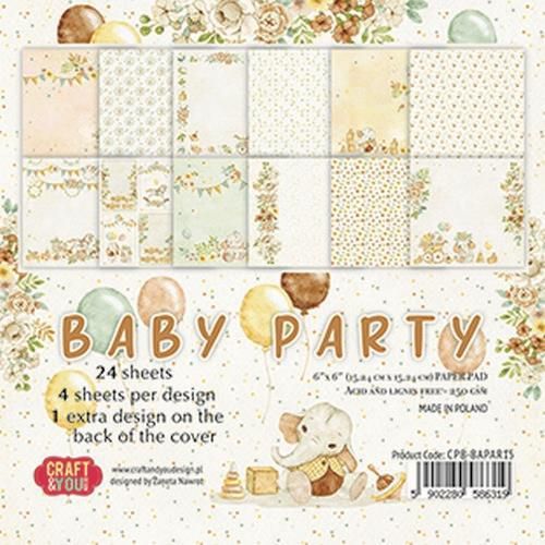 Motivkarton Baby Party Paper Set, 15,2 x 15,2cm, 24 Blatt