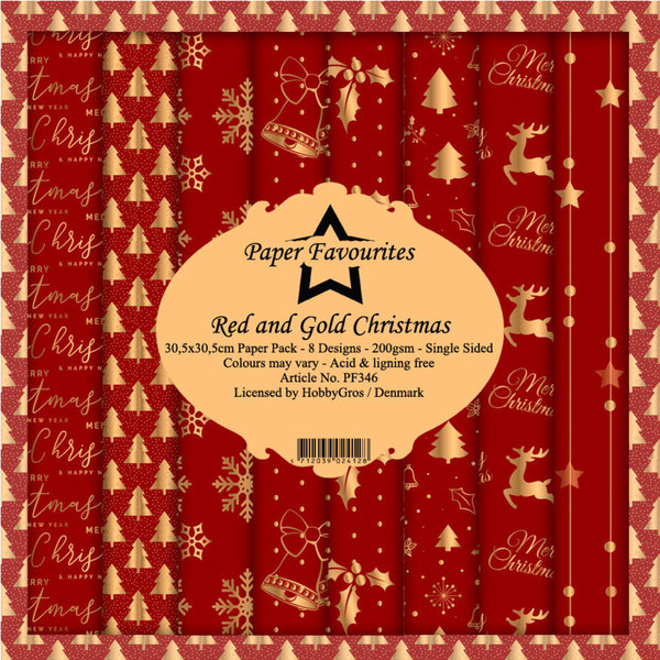 Motivpapier, Red and Gold Christmas,  8 Blatt, 30,5x30,5cm