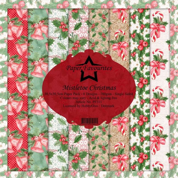 Motivpapier, Mistletoe Christmas,  8 Blatt, 30,5x30,5cm