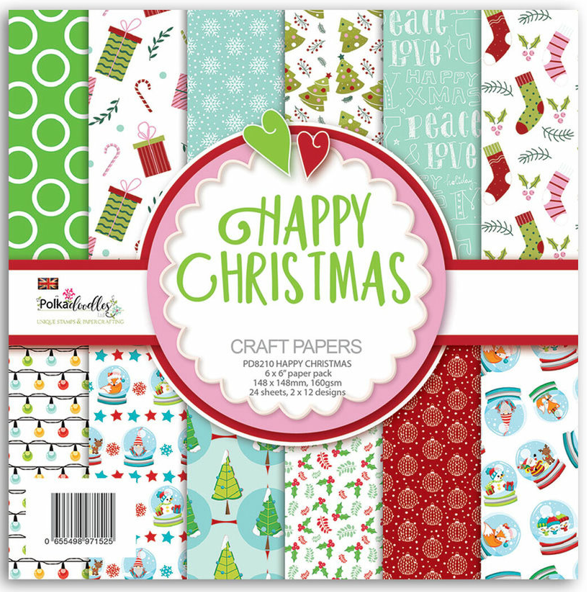 Polkadoodles Paper Pad 6" x 6", Happy Christmas, 24 Blatt